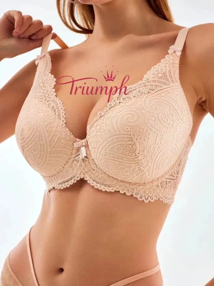 Triumph® 5 τεμάχια.💖50% έκπτωση✨Σουτιέν με δαντέλα για μεγάλα μεγέθη, βαθύ σχήμα V [65A-120H]
