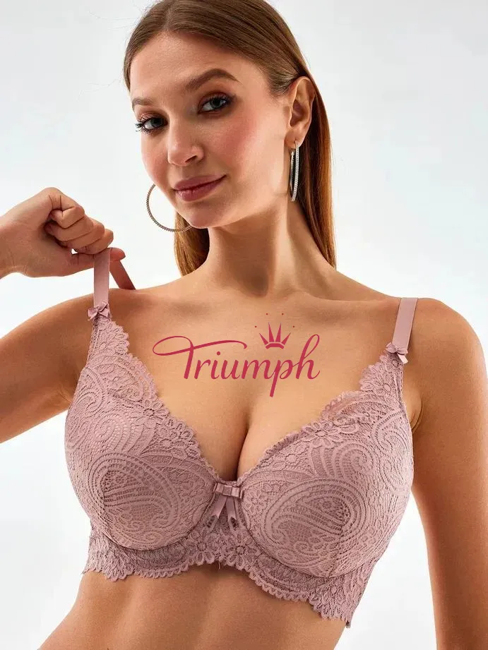 Triumph® 5 τεμάχια.💖50% έκπτωση✨Σουτιέν με δαντέλα για μεγάλα μεγέθη, βαθύ σχήμα V [65A-120H]