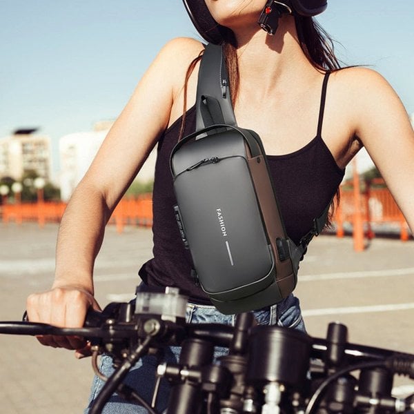 👜USB φόρτιση αθλητική σφεντόνα Anti-theft τσάντα ώμου